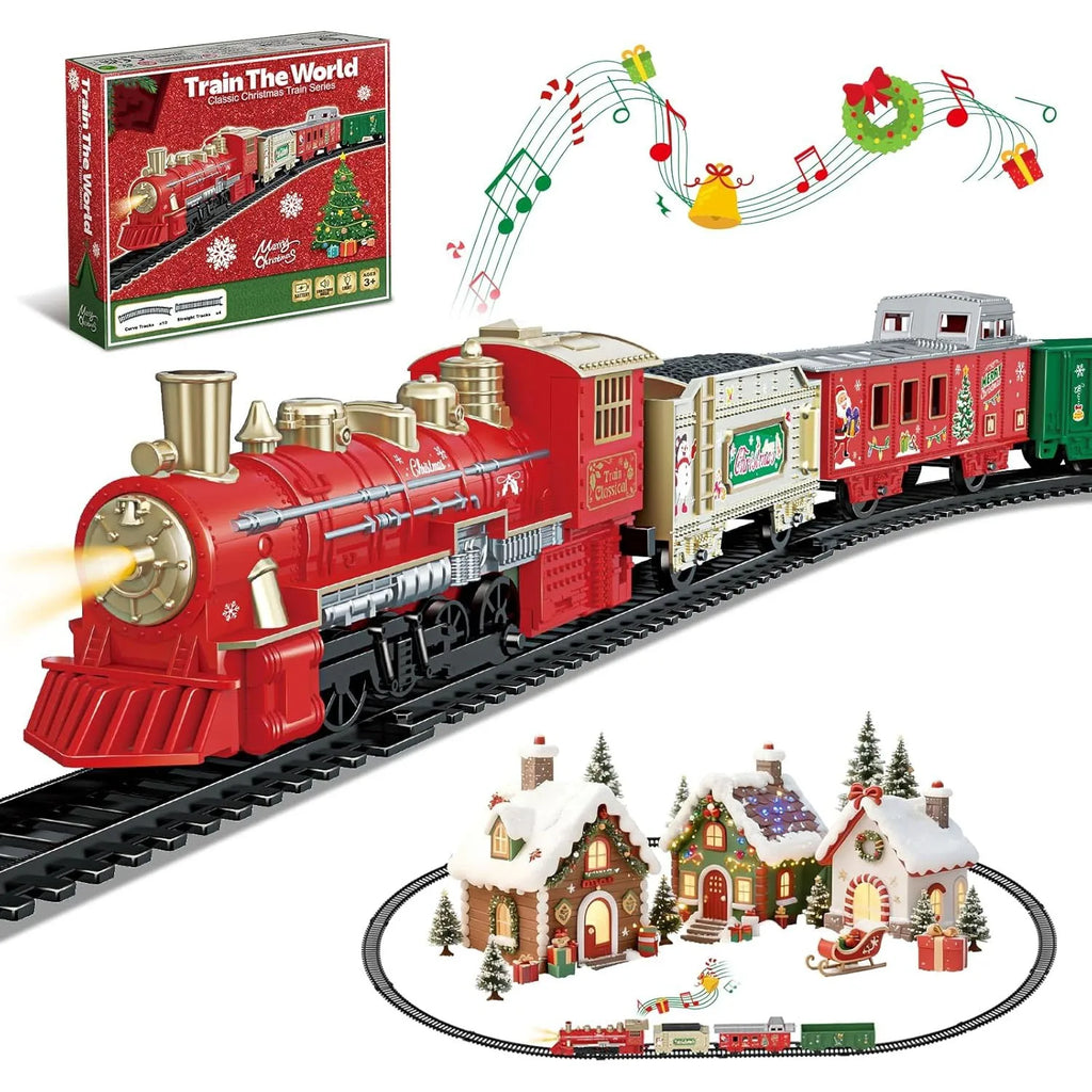 Electric Train Toys w/Locomotive Cars & Tracks for Under Christmas Tree Toddler Model Train Set w/Light & Sound Christmas Gifts