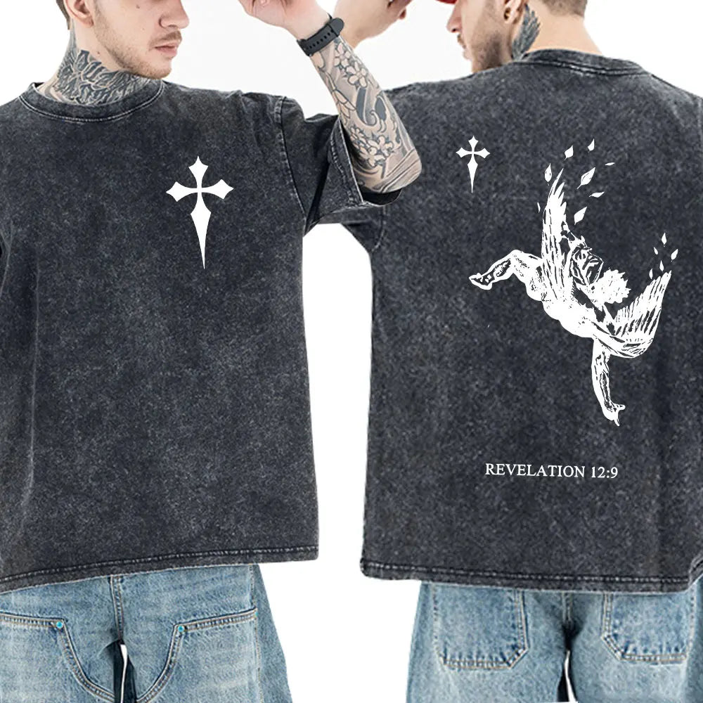 Washed Vintage Christian Jesus Bible Verse T-shirts Men Women Clothing Fashion Harajuku Cotton Short Sleeves Oversized T Shirts