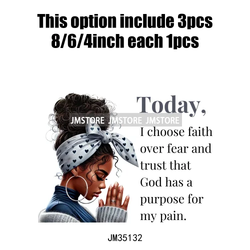 Christian Black Woman Positive Affirmation Bible Praying Blessed Iron on DTF Transfers Stickers Ready to Press for Clothing Bags