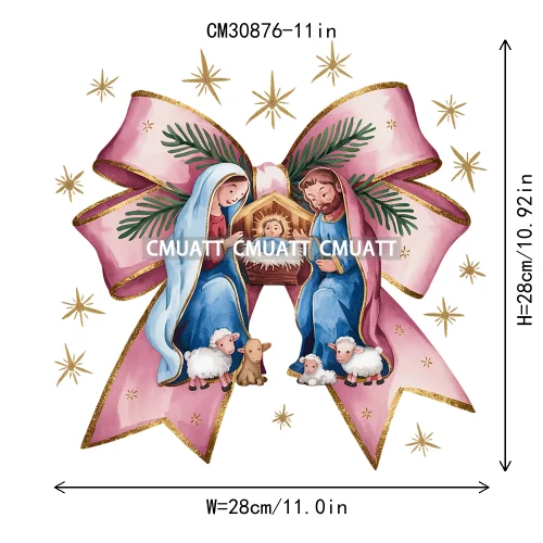 Coquette Jesus Glory To God In The Highest Christian Merry And Bright Christmas DTF Heat Transfer Stickers Iron On For Clothing