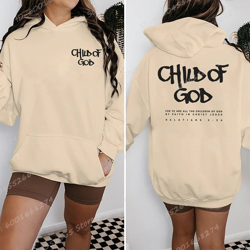 I Am A God Child Letter Print Hoodies Christian God Sweatshirts Hooded Pullover Pray The Lord Sweatshirt Women's Clothing