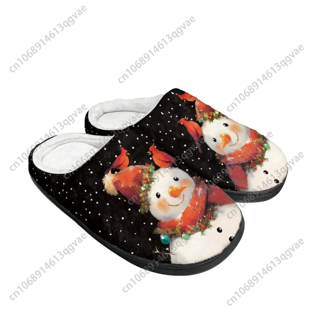 Oil Painting Happy Christmas Snowman Red Scarf Home Cotton Slippers Mens Womens Teenager Plush Bedroom Keep Warm Custom Slipper
