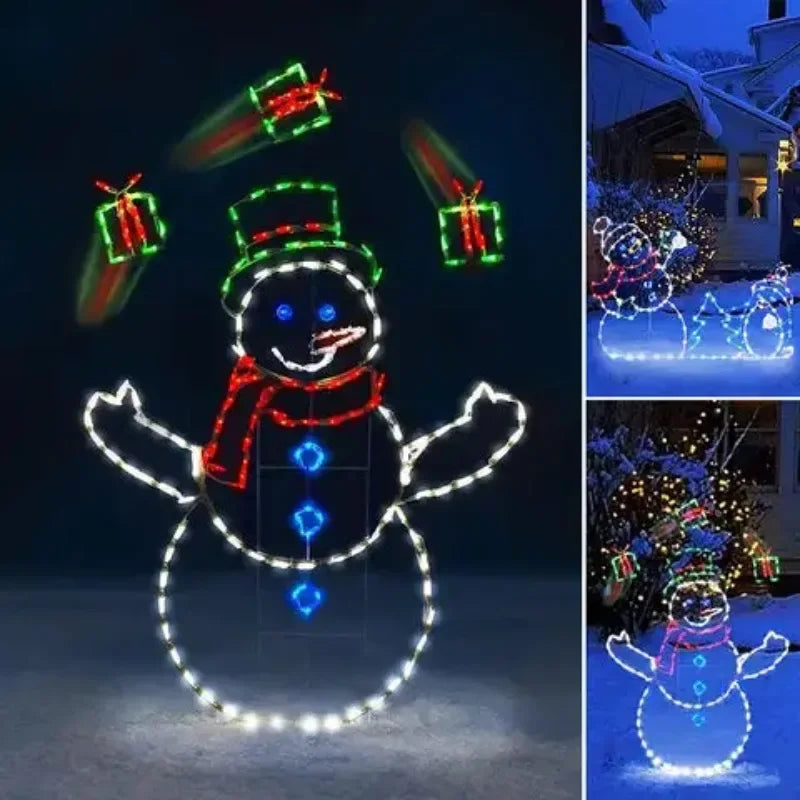 Animated LED Snowman Ornament with Glitter Light for Christmas and Holiday Party Winter Garden Yard Outdoor Decor