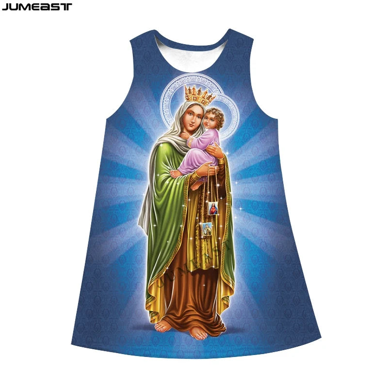 Jumeast 3D Virgin Mary Print Sleeveless Skirt Dress Christian Angel Graphic Summer Fashion Women's Nightdress Lolita Clothing