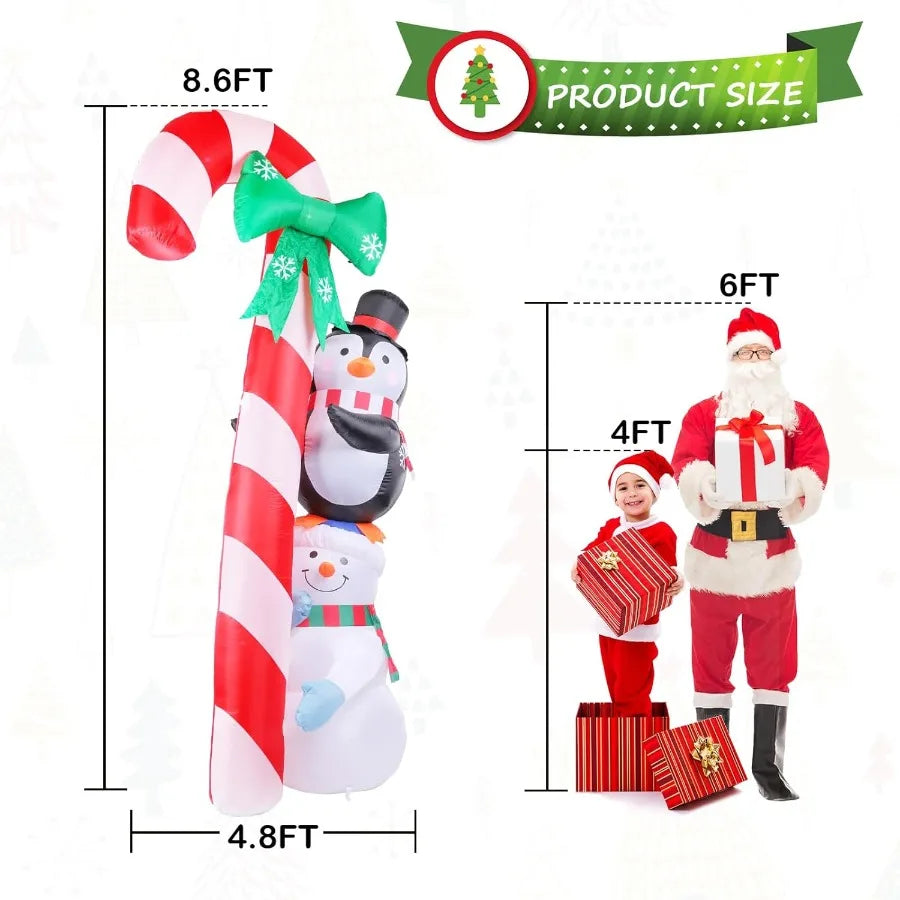 8.6 FT Christmas Inflatable Decorations with Builtin Bright LED Lights for Outdoor Holiday Yard Garden and Lawn Use Featuring L