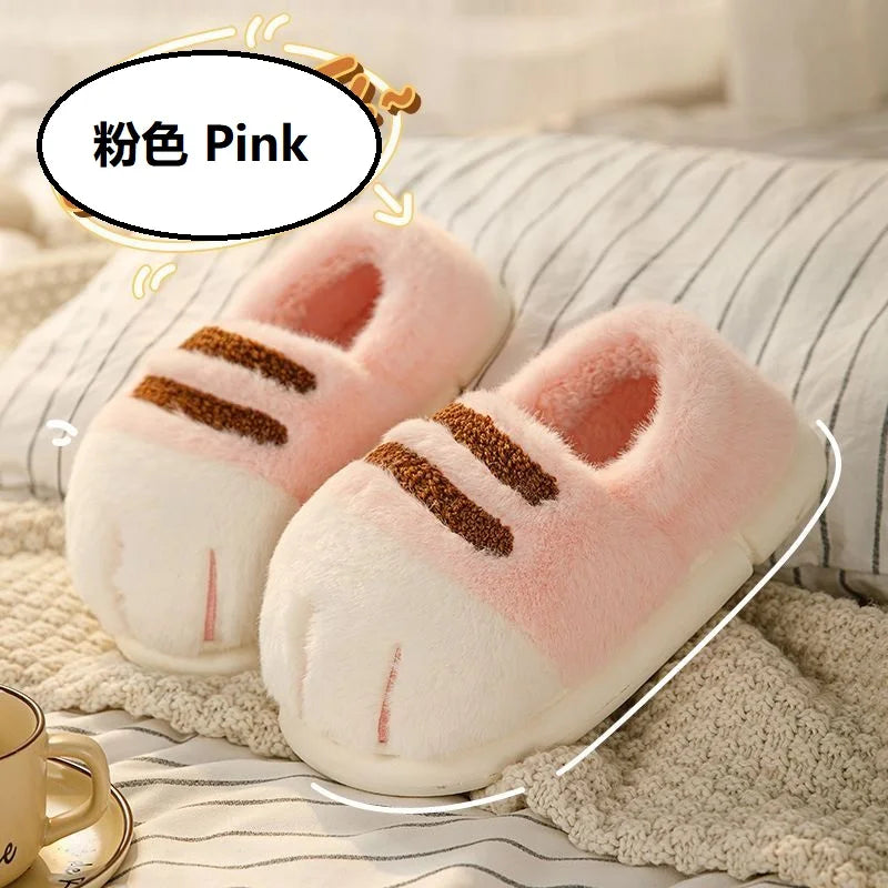 Fun fluffy cats feet slippers cute trend home shoes woman snug kitty paw furry slides women's Christmas slippers birthday gifts