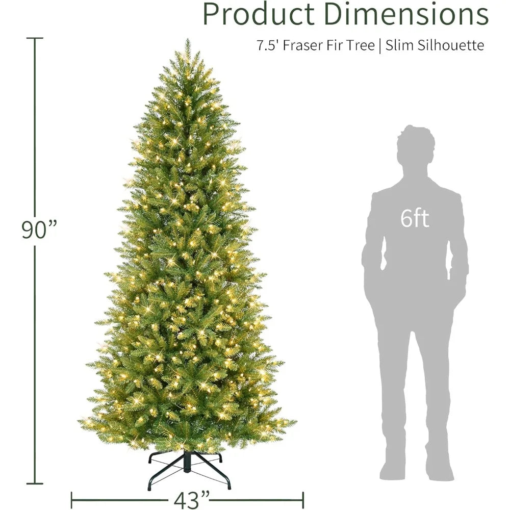 9-Foot Puleo International Slim Fraser Christmas Tree with 800 Clear Lights and 2093 Dense Branch Tips for Easy Setup