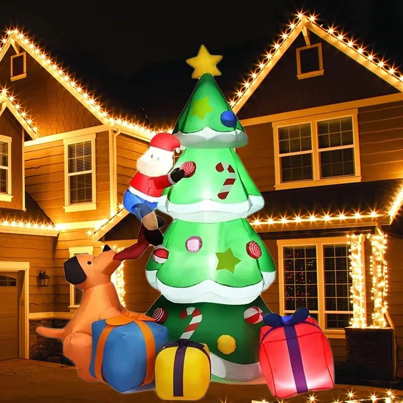 Christmas Tree Inflatable Model 7FT Dog Santa Claus LED Light Xmas Inflatable Decoration Gift Outdoor Indoor Party Yard Prop