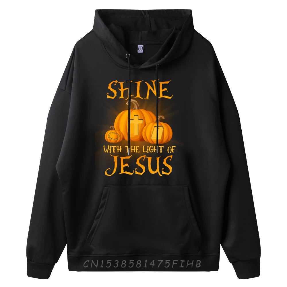 Shine With The Light Of Jesus Christian Halloween Pumpkin Camisas Basicas Hombre Men Clothing Sweatshirts Creative