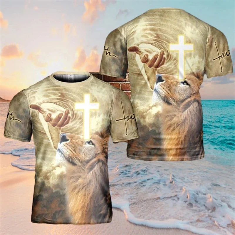 Y2k Men T-shirt 3d Print Jesus Tee Shirts Summer Men Clothing Christian Pattern Casual Sportswear Oversized Tees Gifts For Men