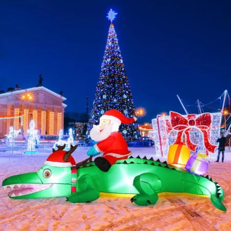 Shappy 6ft Large Inflatables Christmas Alligator Blow up Alligator LED Lighted Xmas Decorations Outdoor Christmas Blow up Yard