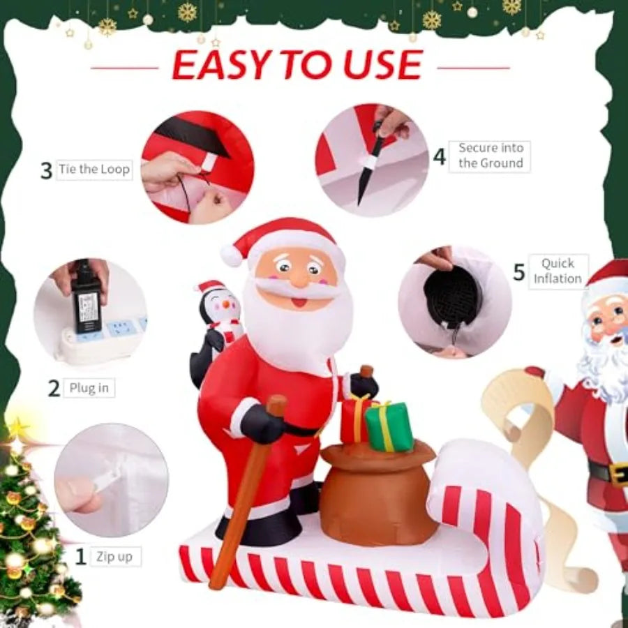 6.5FT Christmas Inflatable Santa Rides a Sledge Decoration with Builtin LED Lights for Outdoor Yard Holiday Decor Perfect for P