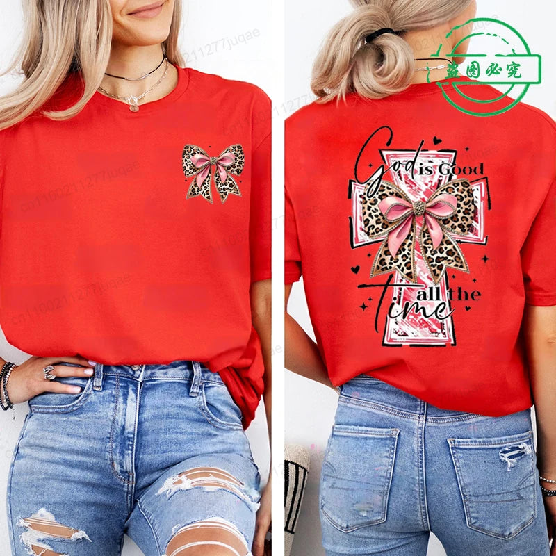 God Is Good All The Time Trend Women Fashion Clothing Graphic T-shirts Clothes Boho Christian Bible Verse Print Shirt Casual Tee