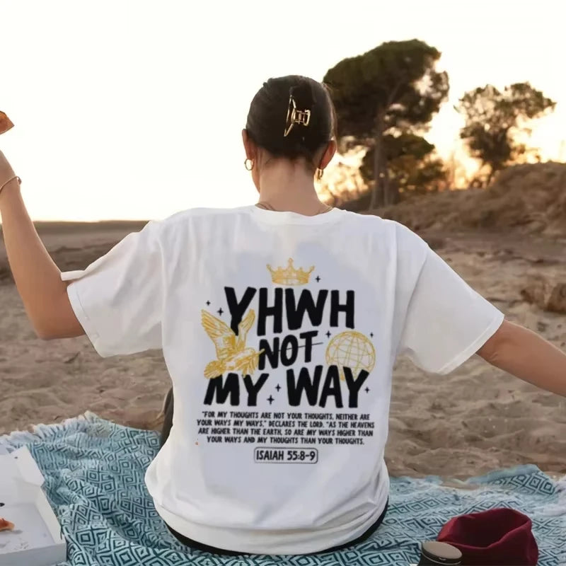 YHWH Back Print Bible Verse Graphic Tees Loose Streetwear Vintage T-Shirt God Faith T Shirt Cotton Women Men Christian Clothing
