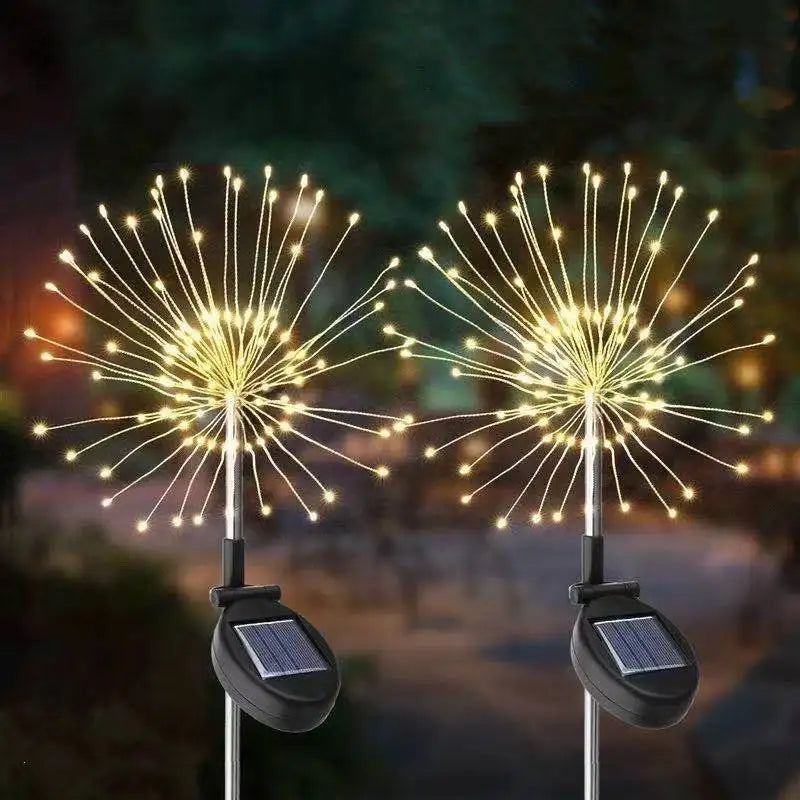New LED Solar Ground Mounted Fireworks Lights Outdoor Waterproof Holiday Garden Decoration Dandelion Atmosphere Lawn Lights