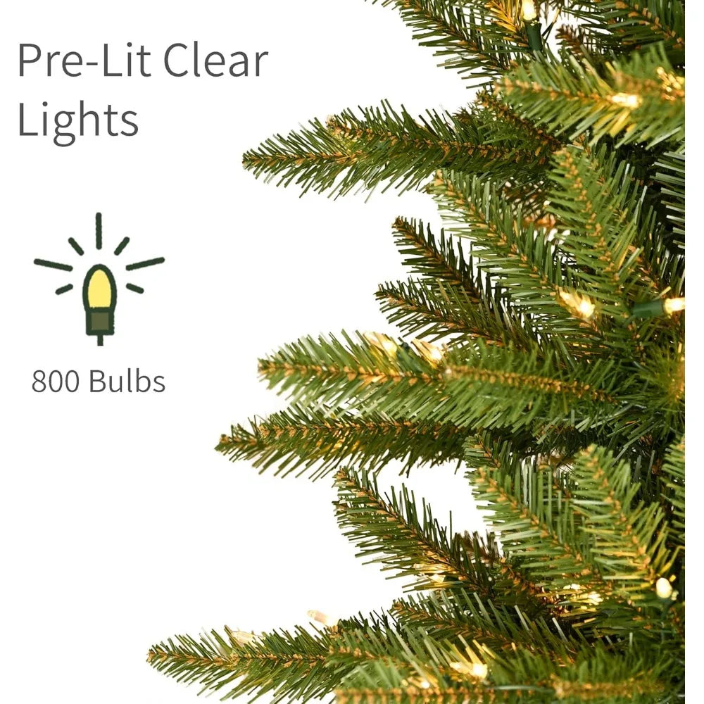 9-Foot Puleo International Slim Fraser Christmas Tree with 800 Clear Lights and 2093 Dense Branch Tips for Easy Setup