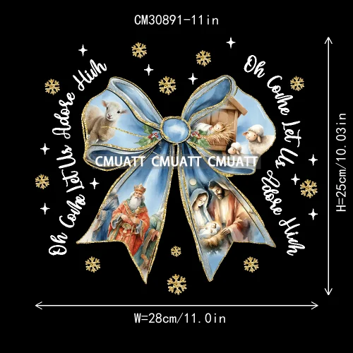 Coquette Jesus Glory To God In The Highest Christian Merry And Bright Christmas DTF Heat Transfer Stickers Iron On For Clothing
