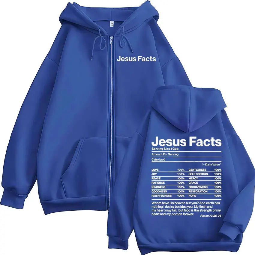 Christian Jesus Facts Bible Verse Zipper Hoodies Men Women Clothing Fashion Hip Hop Zip Up Sweatshirts Oversized Fleece Pullover