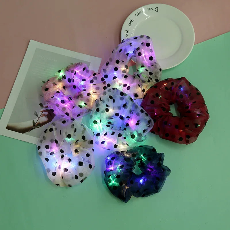 20PCS Girl Women LED Scrunchies Light Up Hair Rope  Ties band Party Glow Birthday Daily Decoration  Festival Halloween Christmas