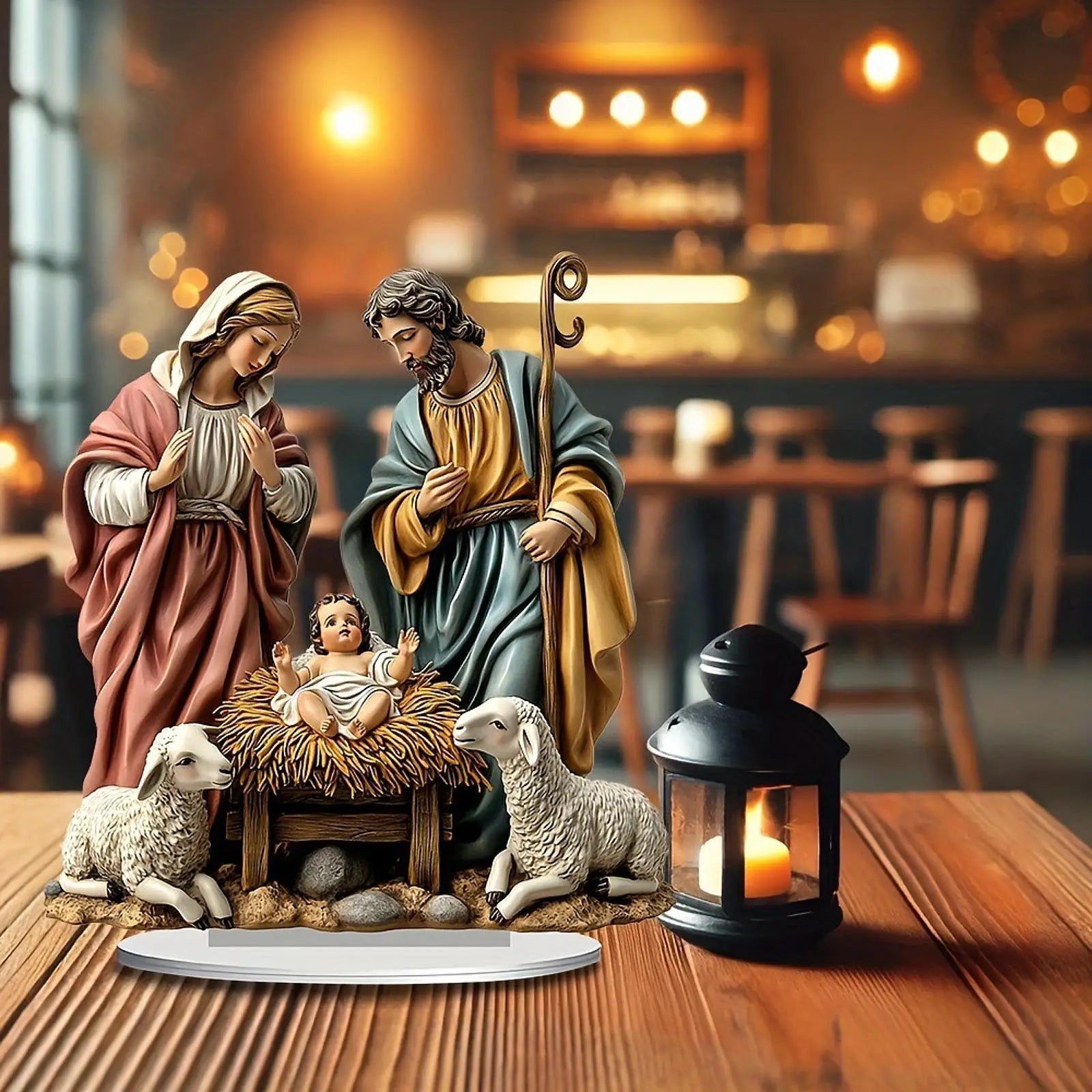 Christmas Nativity Scene Figurine Christmas Decoration Holy Family Miniatures Statue for Birthday Gift Car Indoor Decor Shelf
