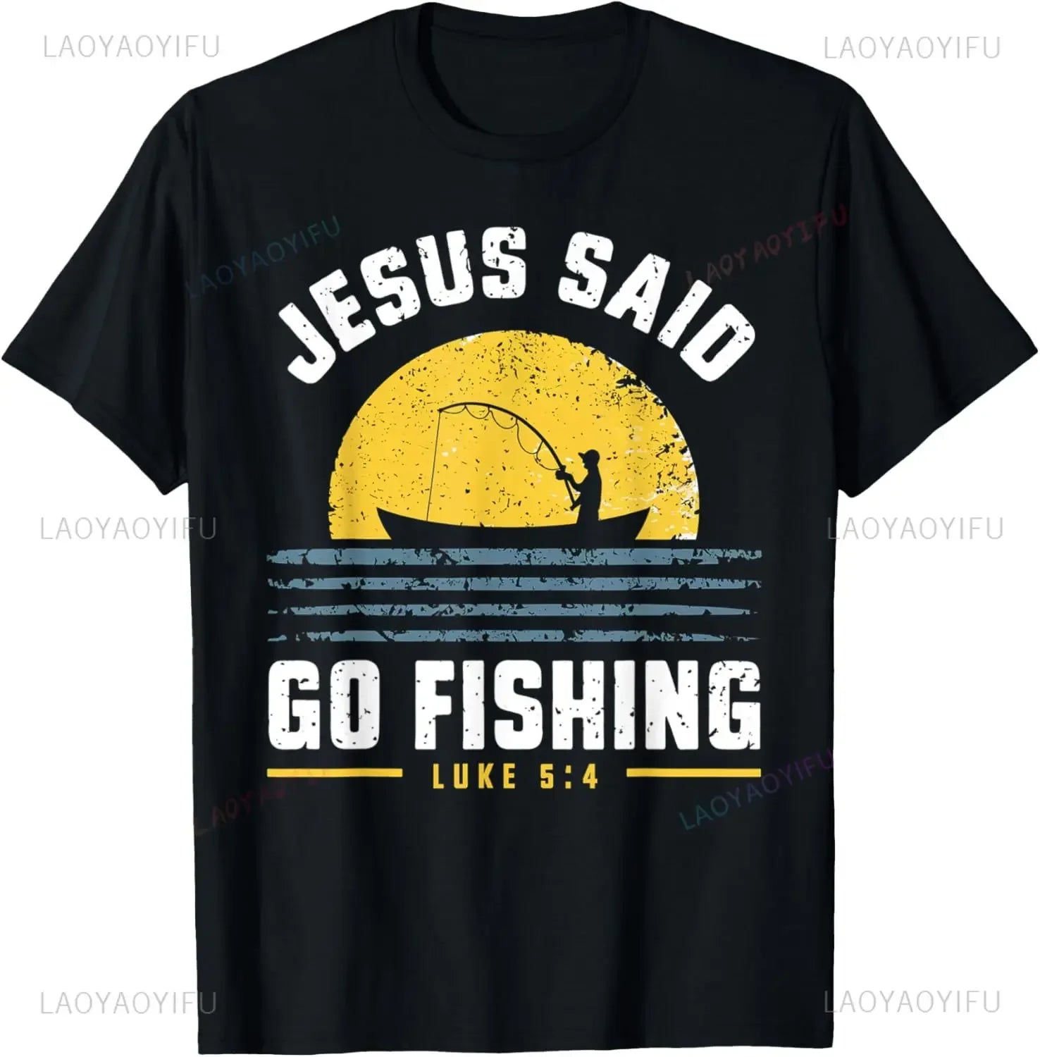 Jesus Christ Said Go Fishing Christian Fisherman Faith Graphic T Shirts Print on Demand Mens Clothing Camisas Streetwear