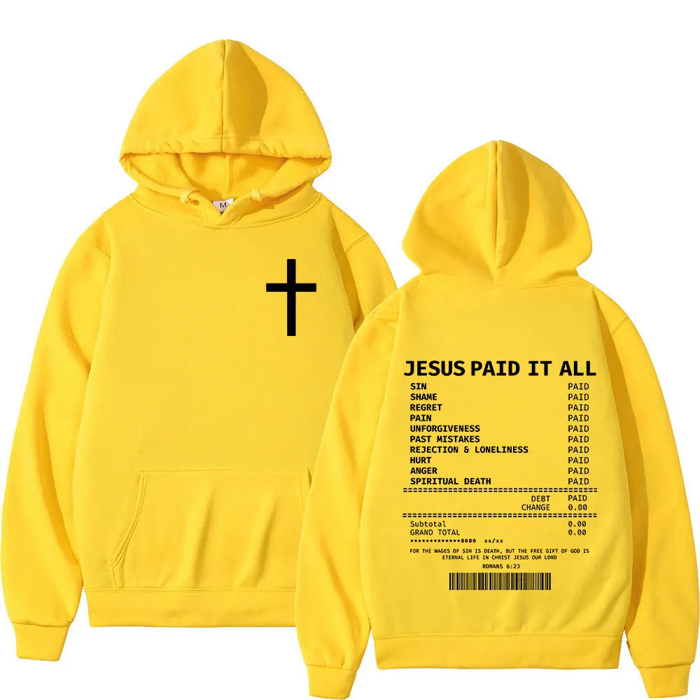 Salvation Jesus Paid It All Hoodies Christian Bible Verse Men's Women Clothing Hip Hop Vintage Sweatshirts Oversized Pullovers