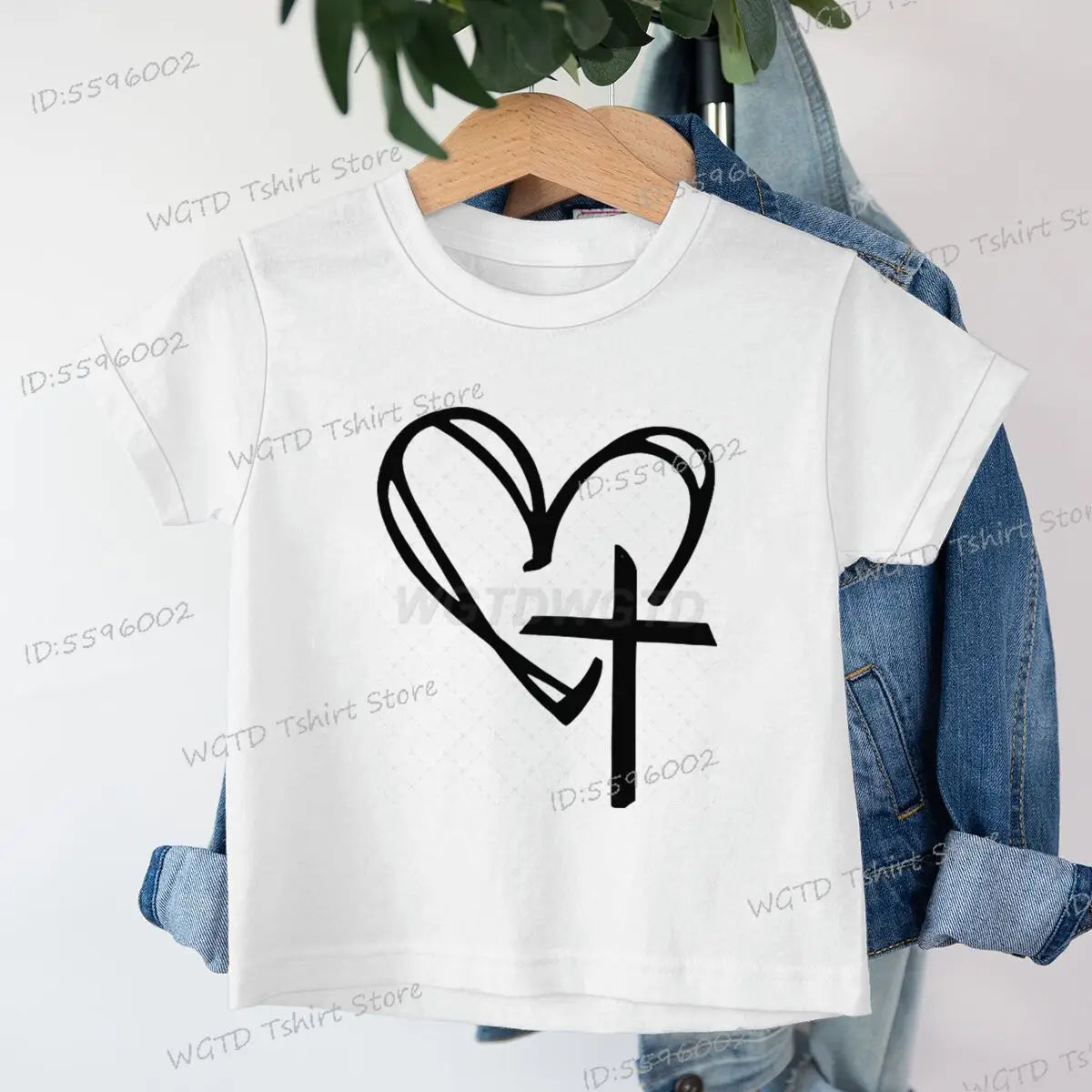 Children's Clothing Christian Heart Cross Glowing T-shirt Jesus Heart Cross Clothes Child Girl Boy Luminous Harajuku Kids Tops