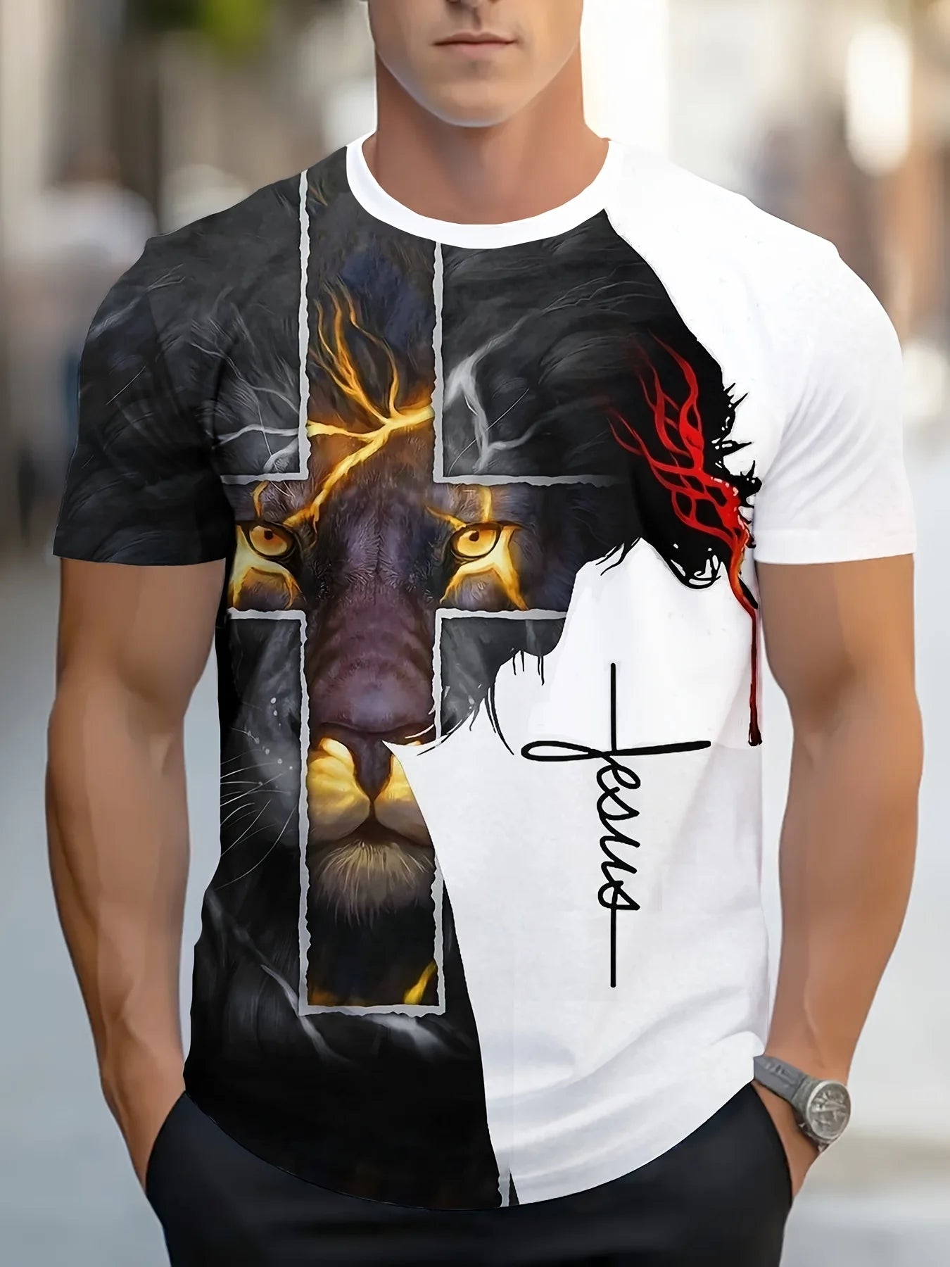 Vintage T-Shirts for Men 3D Jesus Passion Print Short Sleeve Tops Summer Christian T Shirt Loose Oversized T Shirts Men Clothing