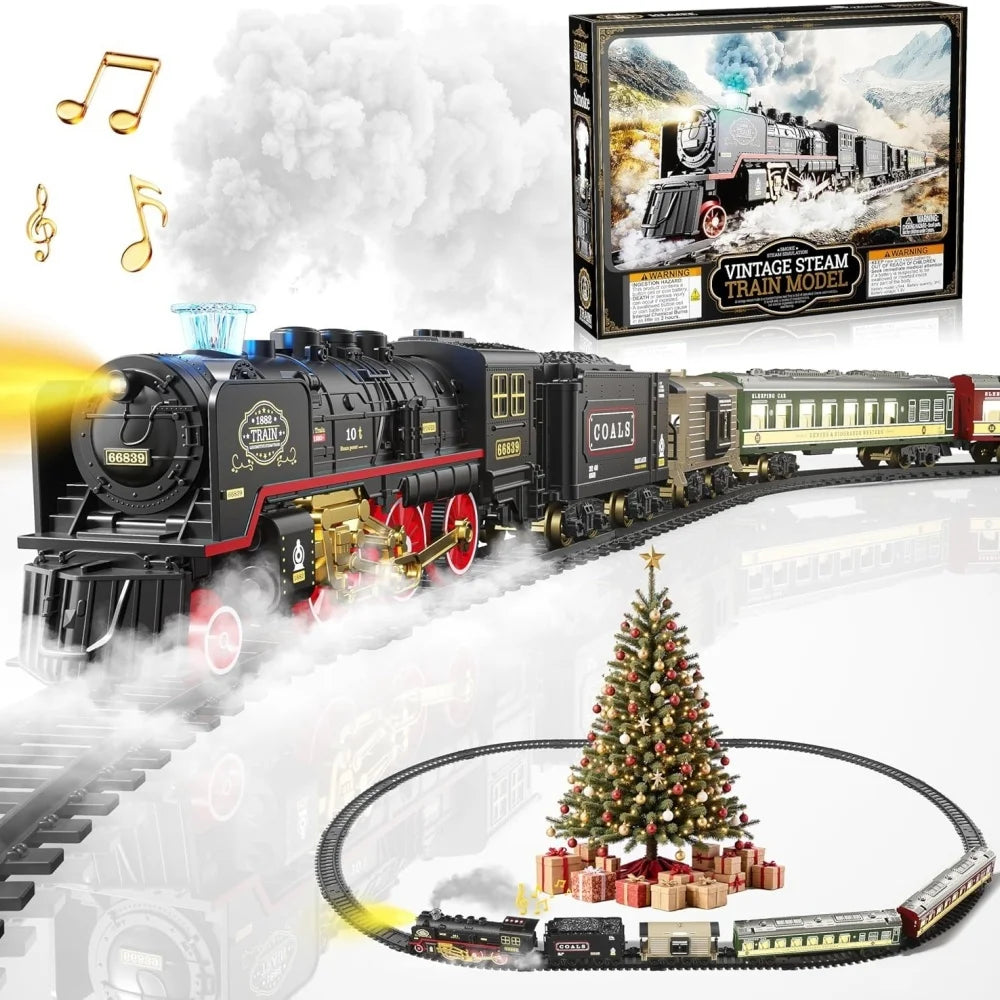 Electric Train Toy with Lights and Sound Train Set for Under Christmas Tree, Locomotive Train Model with Track Birthday Gifts