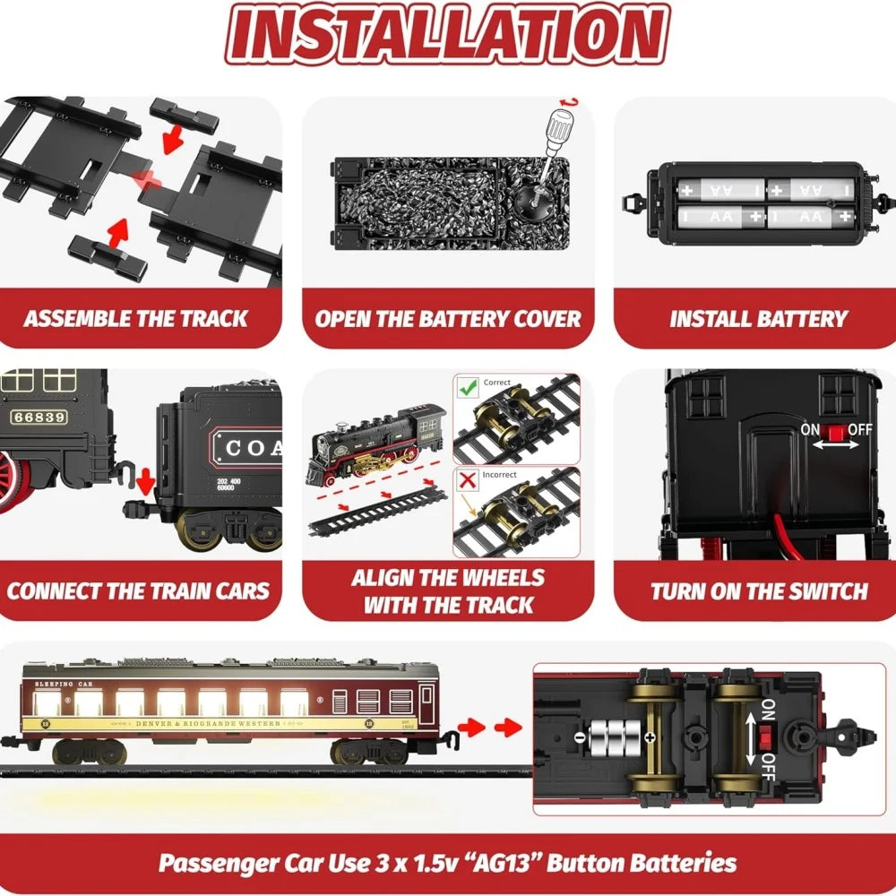 Electric Train Toy with Lights and Sound Train Set for Under Christmas Tree, Locomotive Train Model with Track Birthday Gifts