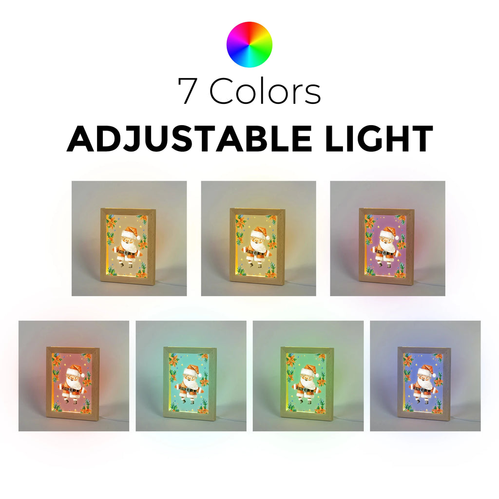 2D Flat Santa Claus LED Acrylic Night Light Wood Photo Frame 21x17cm Cartoon Children Christmas Bedroom Gifts Home Decor Gift