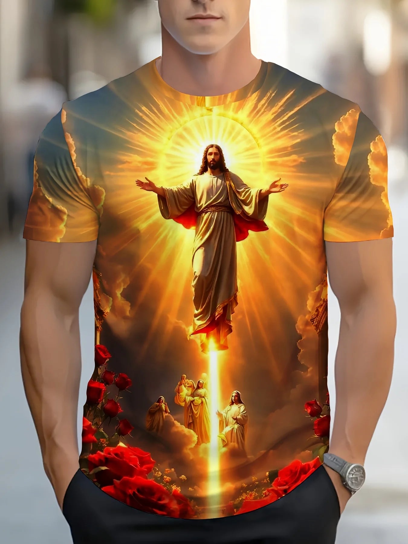 Vintage T-Shirts for Men 3D Jesus Passion Print Short Sleeve Tops Summer Christian T Shirt Loose Oversized T Shirts Men Clothing