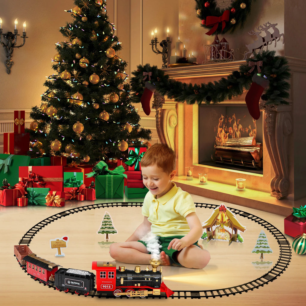 Christmas Train Set with Steam, Light and Sounds,Toy Train Set for Under Christmas Tree,Model Trains for Kids Xmas Birthday Gift