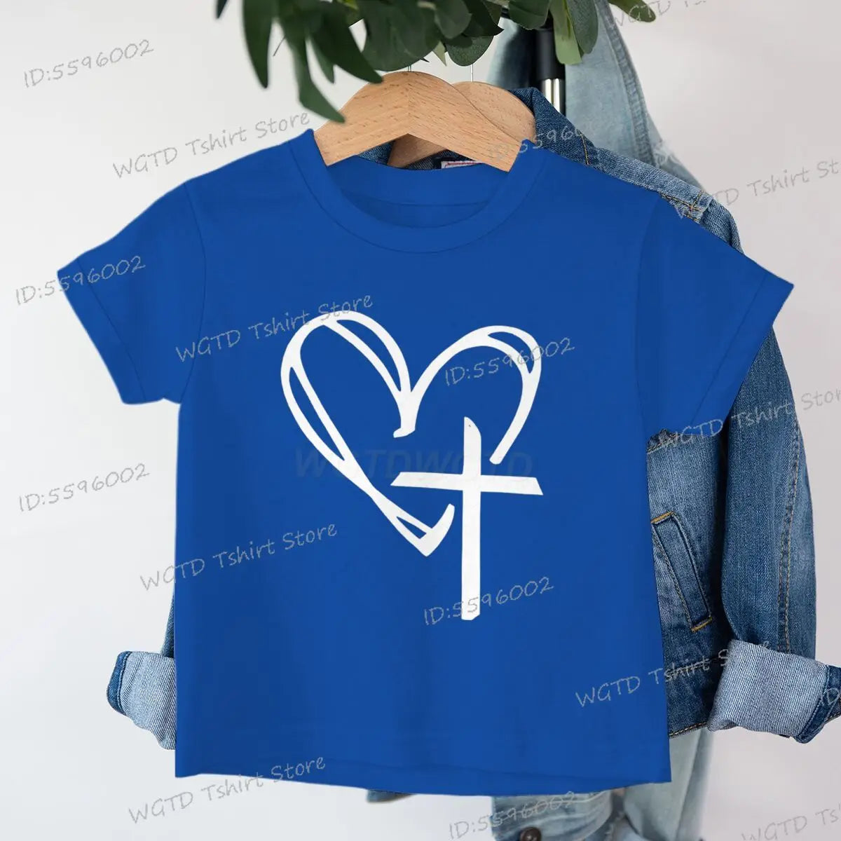 Children's Clothing Christian Heart Cross Glowing T-shirt Jesus Heart Cross Clothes Child Girl Boy Luminous Harajuku Kids Tops