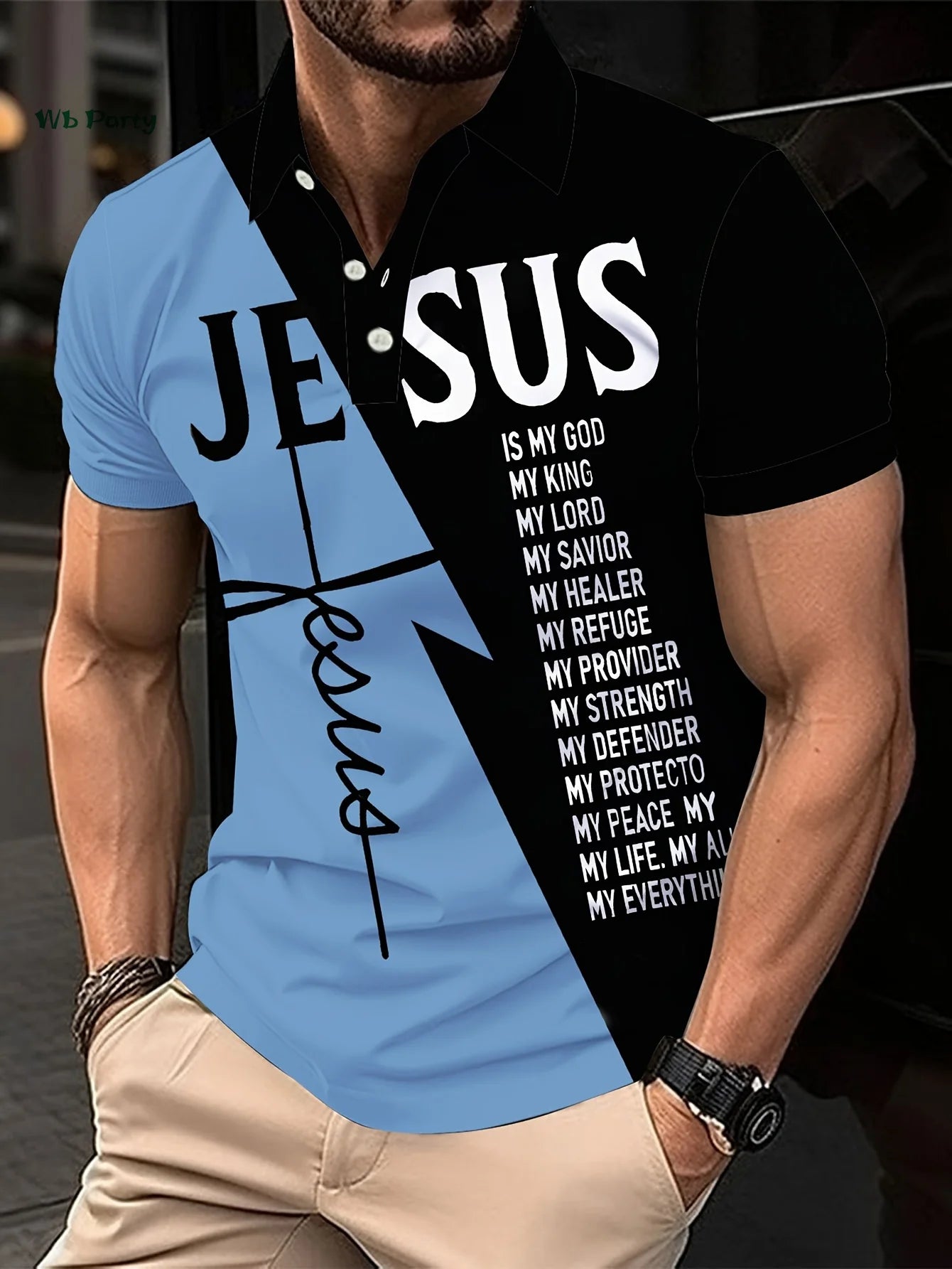 Men's Short Sleeve Lapel Polo Christian Text Printed Colorblocked Shirt Easter Clothing Summer Outdoor Casual Button down Tops