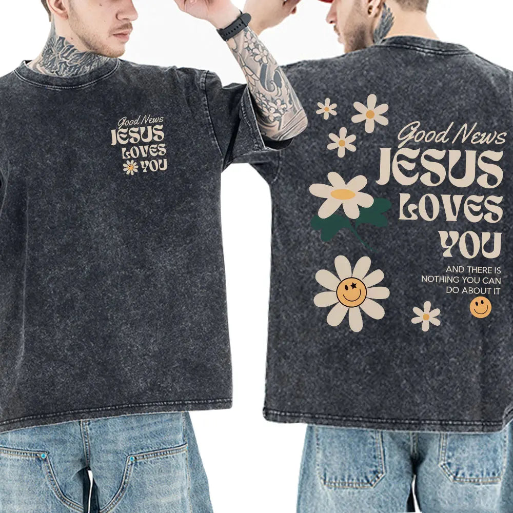 Washed Vintage Christian Jesus Bible Verse T-shirts Men Women Clothing Fashion Harajuku Cotton Short Sleeves Oversized T Shirts