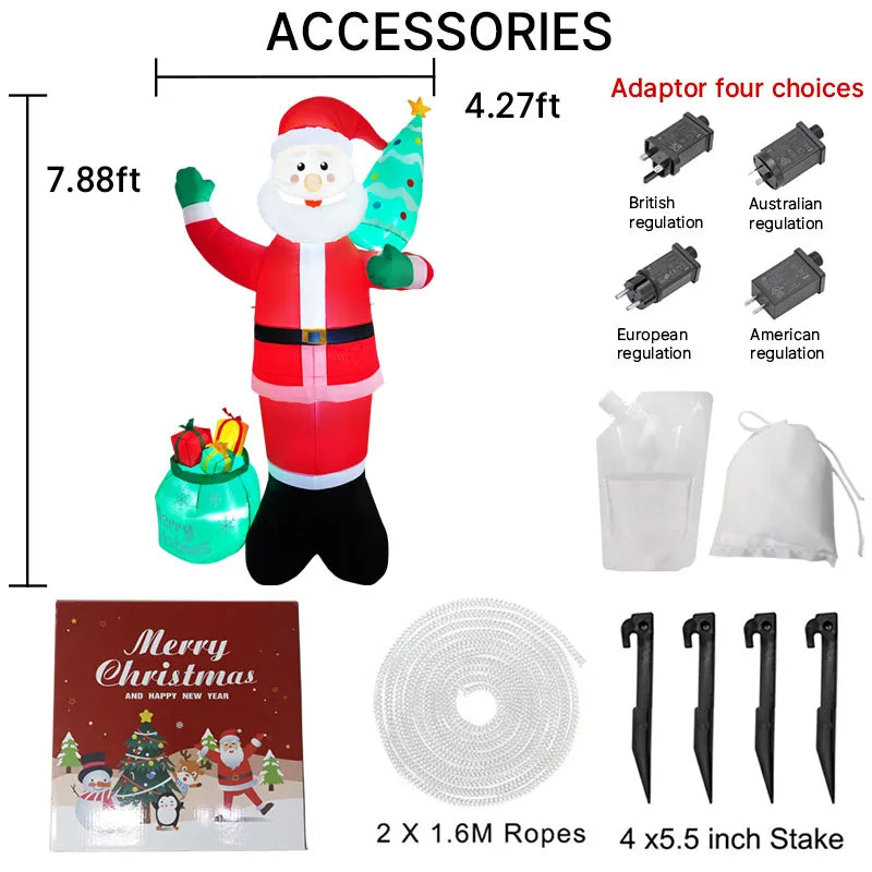 7.8FT Outdoor Holiday Inflatable Decoration Santa Claus Christmas Tree Christmas Yard Decorations Xmas Home Ornaments Lights