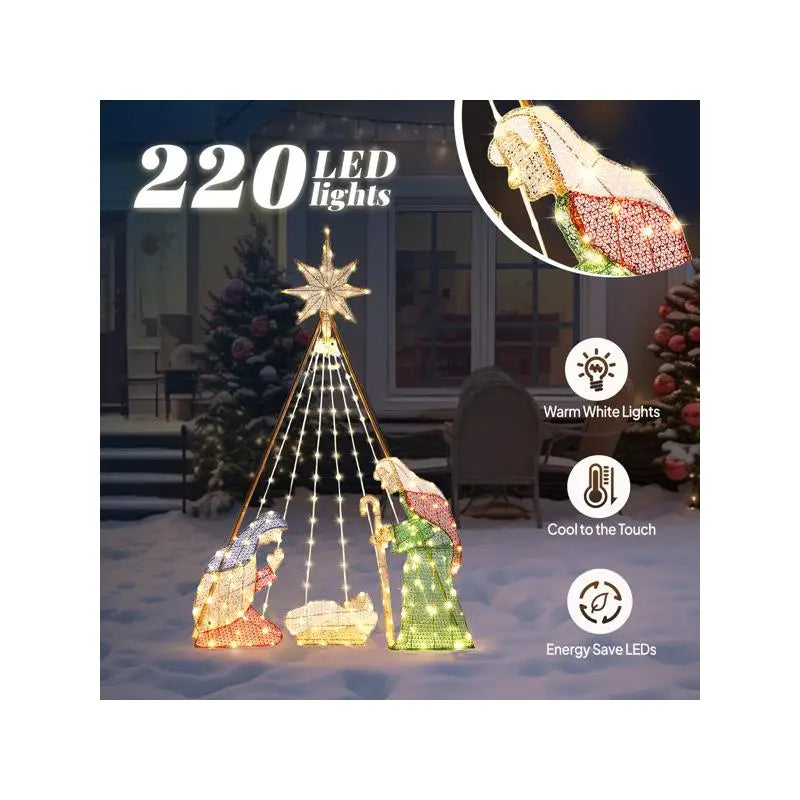 121x30x185cm 4.5V 3.6W Green Onion Cloth with Leather Thread, 10% Flashing Light, Christmas Nativity Scene Decoration