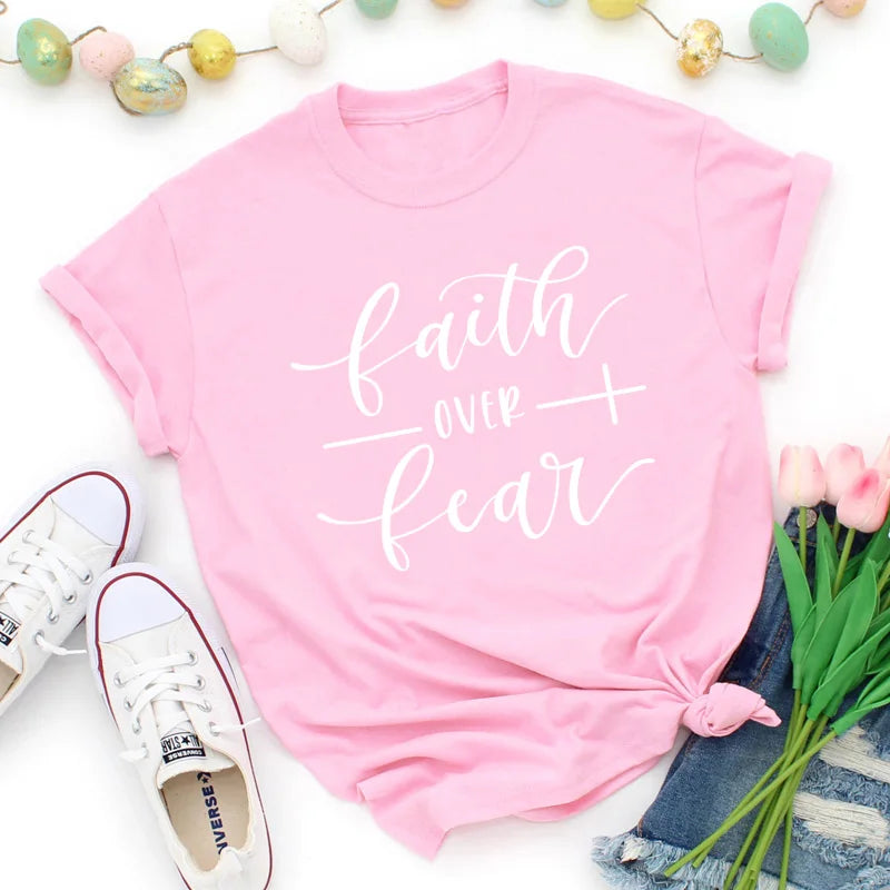 Faith Over Fear Christian T-Shirt Religion Clothing For Women Faith Shirt Graphic Fearless Slogan Vintage Grunge Tops Girl tees