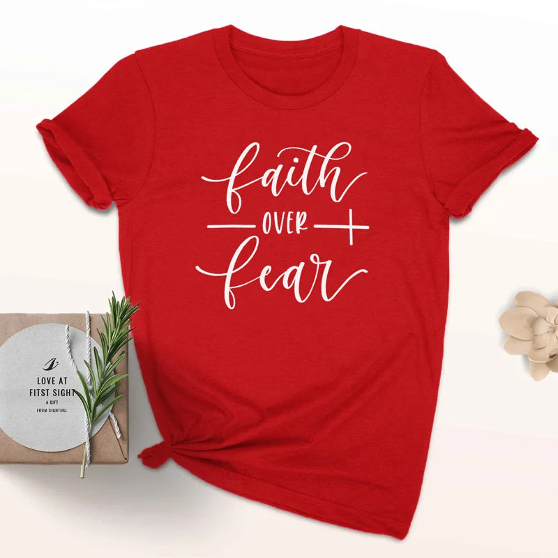 Faith Over Fear Christian T-Shirt Religion Clothing For Women Faith Shirt Graphic Fearless Slogan Vintage Grunge Tops Girl tees