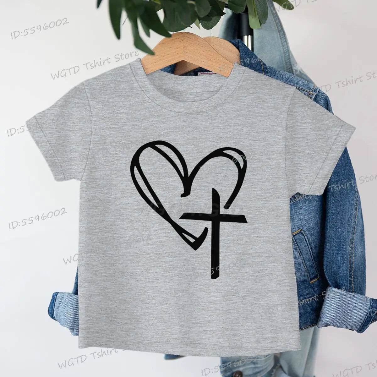 Children's Clothing Christian Heart Cross Glowing T-shirt Jesus Heart Cross Clothes Child Girl Boy Luminous Harajuku Kids Tops