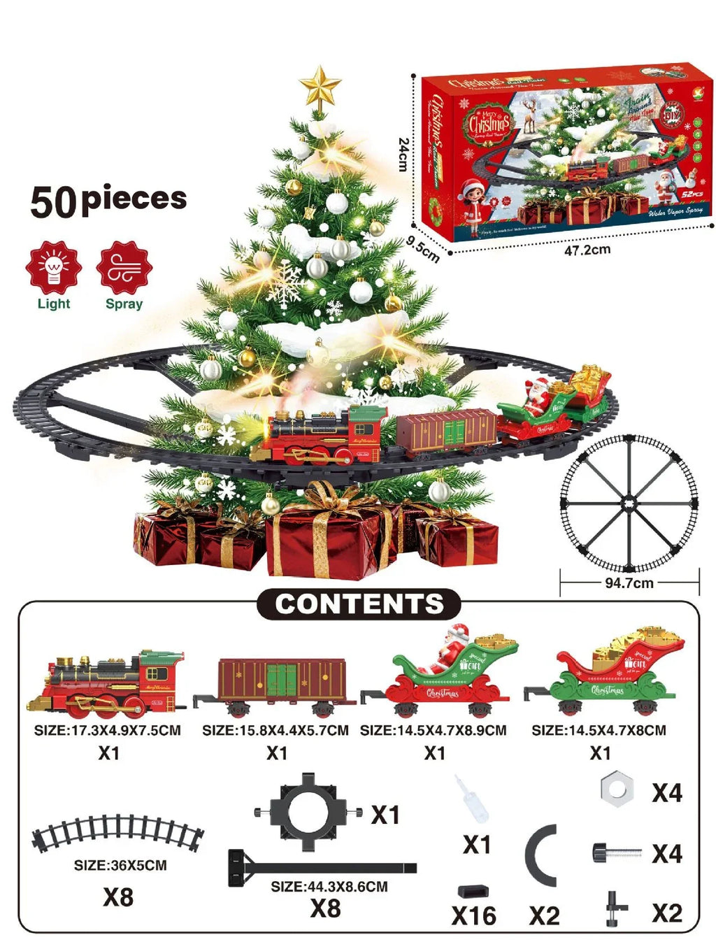 Christmas Train Set Model Car for Children Toy with Steam and Light Adjustable Sound and Music Vehicle Xmas Toys Gifts for Kids