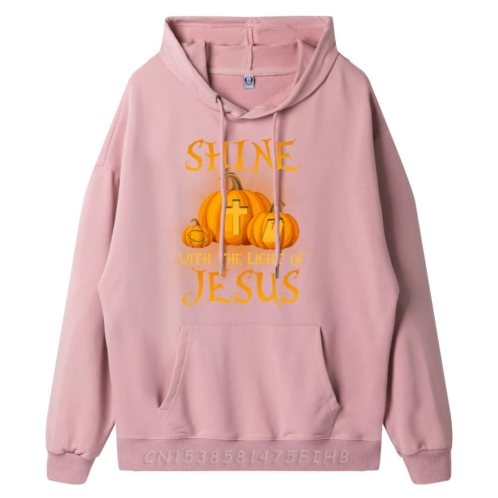 Shine With The Light Of Jesus Christian Halloween Pumpkin Camisas Basicas Hombre Men Clothing Sweatshirts Creative