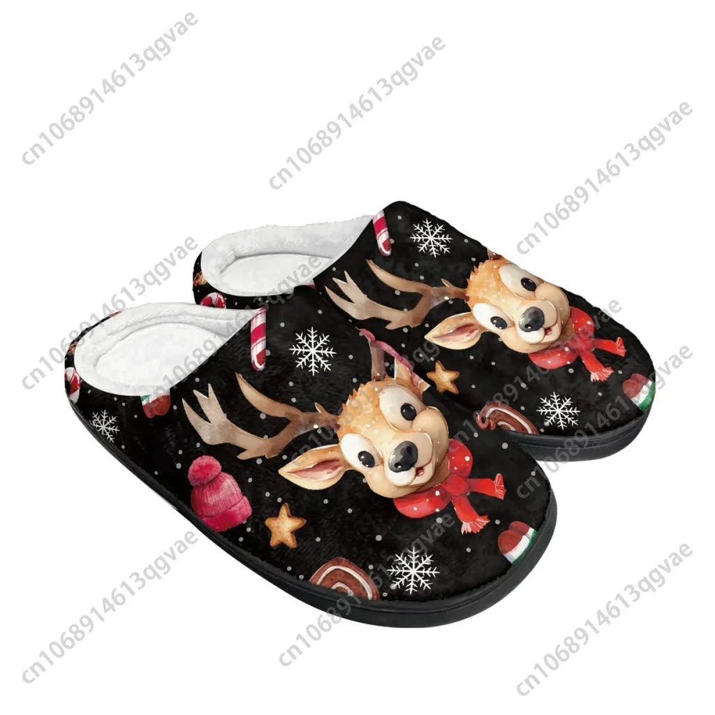 Winter Christmas Fuzzy Elk Holiday Christmas Home Cotton Slippers Mens Womens Teenager Plush Bedroom Keep Warm Custom Slipper