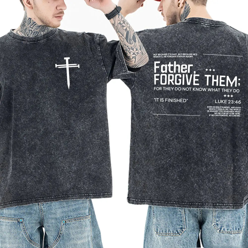 Washed Vintage Christian Jesus Bible Verse T-shirts Men Women Clothing Fashion Harajuku Cotton Short Sleeves Oversized T Shirts