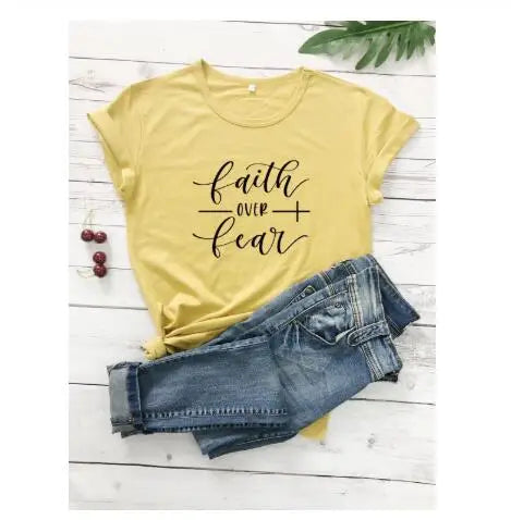 Faith Over Fear Christian T-Shirt Religion Clothing For Women Faith Shirt Graphic Fearless Slogan Vintage Grunge Tops Girl tees