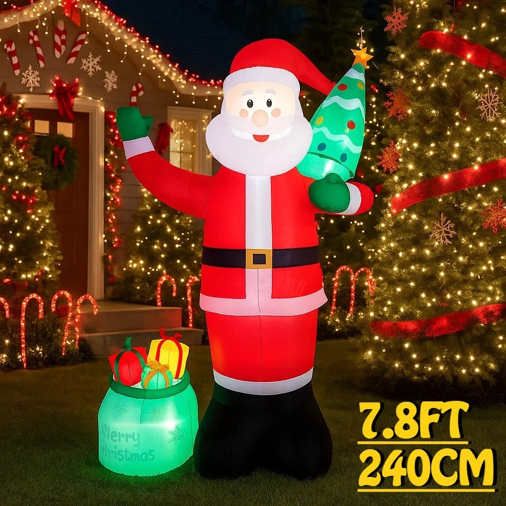 7.8FT Outdoor Holiday Inflatable Decoration Santa Claus Christmas Tree Christmas Yard Decorations Xmas Home Ornaments Lights