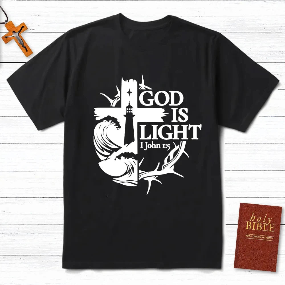 God Is Light Christian T-Shirt Men's and Women's Short Sleeve Cotton Tees Y2k Shirt Oversize Tops Summer Blouse Men Clothing
