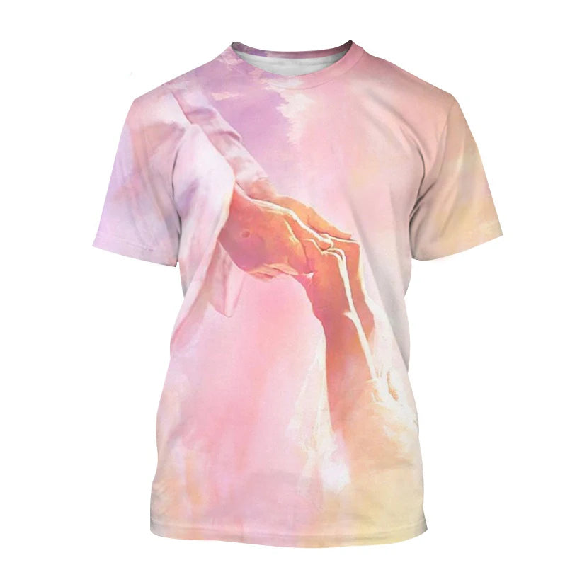 Christian God Jesus 3D Print T-shirt Men's O-Neck Short Sleeve T Shirts Streetwear Oversized Harajuku Tees Tops Kids Clothing