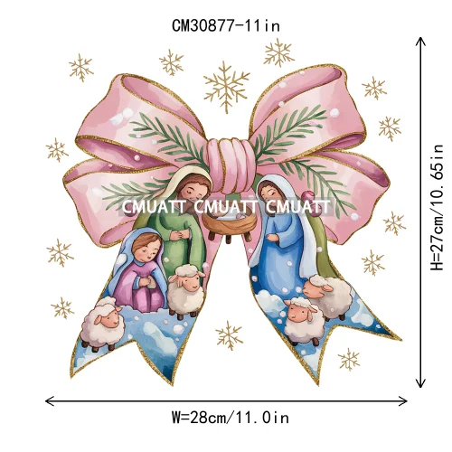 Coquette Jesus Glory To God In The Highest Christian Merry And Bright Christmas DTF Heat Transfer Stickers Iron On For Clothing